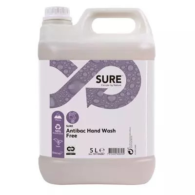 Sure Antibac HandWash Free tejsav alapú, fertőtlenítő hatású folyékony szappan, 100%-osan lebomló 5L (2db/karton)