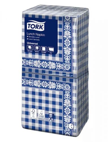 Tork szalvéta Lunch Universal KÉK CHECK 1r., 1/4 hajtás, 33X32cm, 500db/csg, 10csg/karton