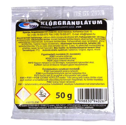 Hip-Tom klórgranulátum 50g (10db/csg, 10csg/karton, 4800db/raklap)